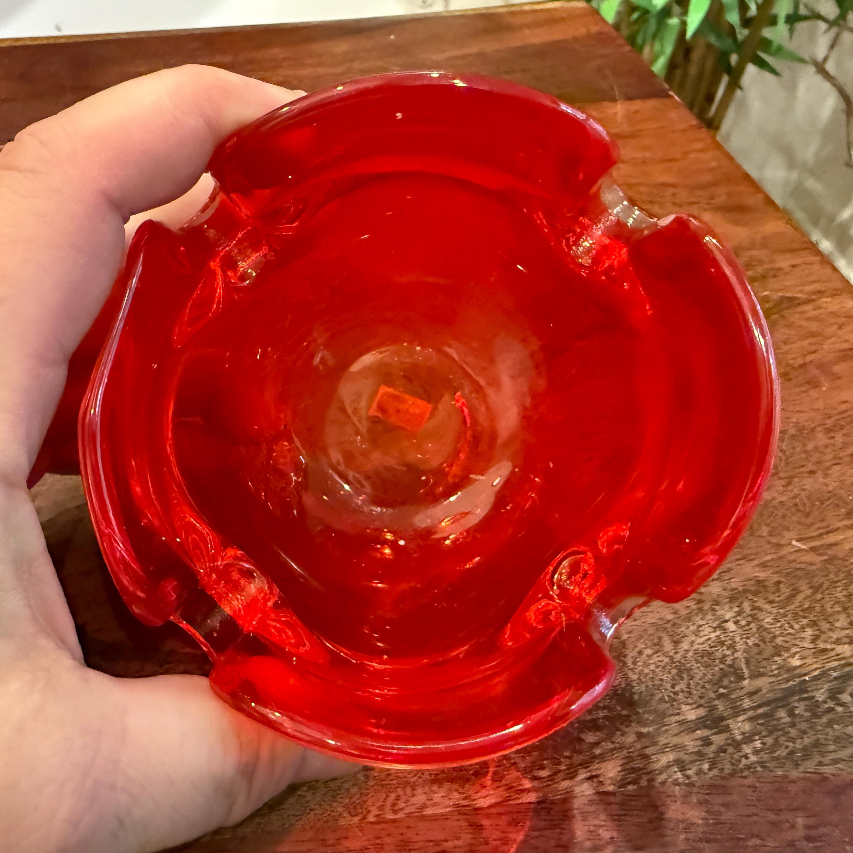 Mid Century Hand Blown Bright Red Glass Ashtray / Candy Bowl / Trinket ...