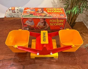 Vintage 1976 English Invicta Plastic Rocker Scales Learning Toy - Adventures in Weights and Measures - Made in England 1970's British Toy
