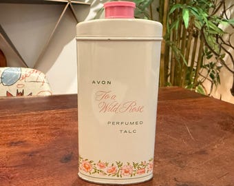 Vintage 1960s AVON Women's To A Wild Rose Perfumed Talc Body Powder in Tin - Mid Century 60s Ladies Cosmetics Fragrance Vanity Bath Decor