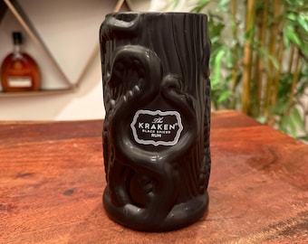 Vintage Release The Kraken Black Spiced Rum 24 oz. Ceramic Tiki Glass - Tiki Bar Barware Home Decor - Sea Monster Sea Creature Grog