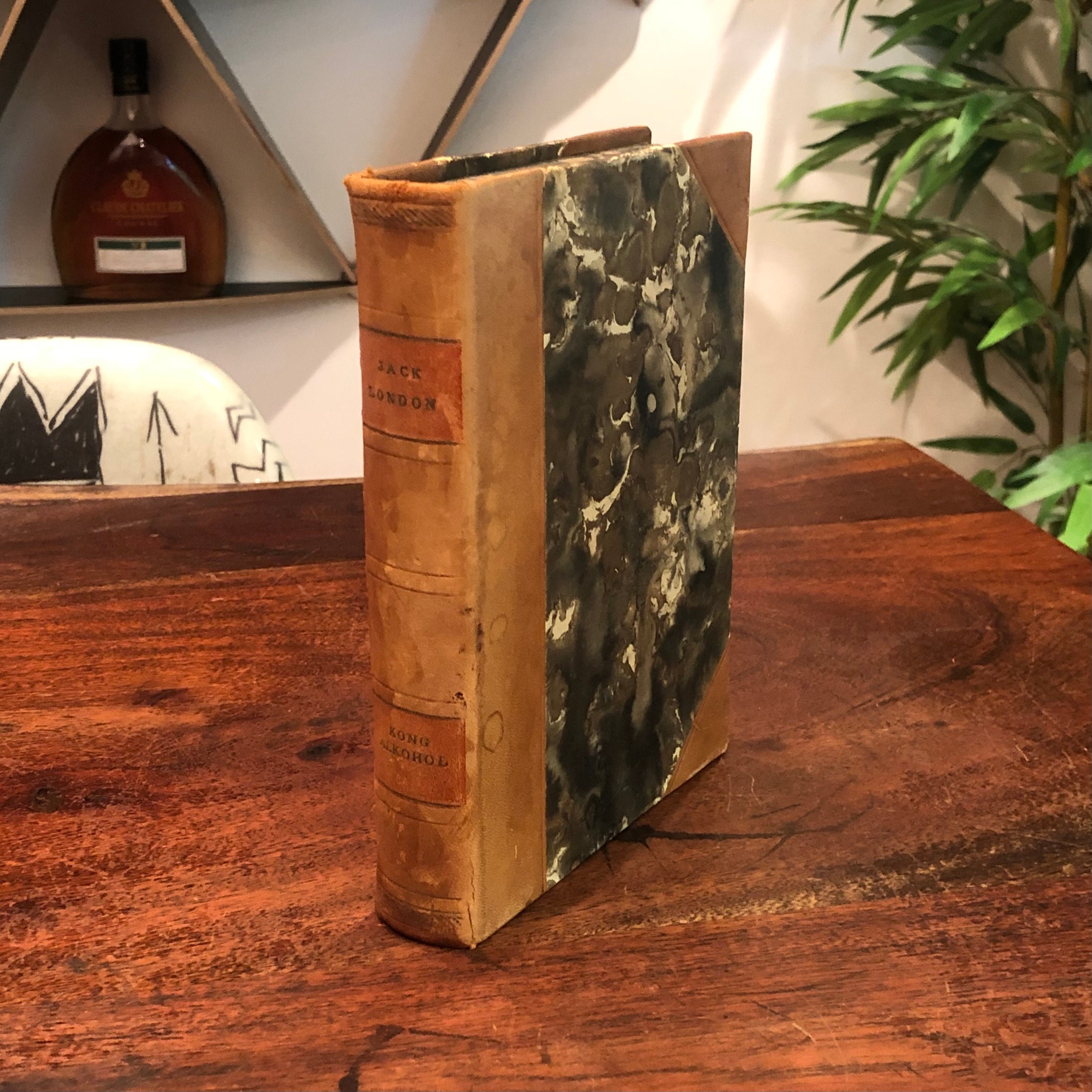 RESERVED Antique DENMARK Leatherbound & Hand Marbleized Paper
