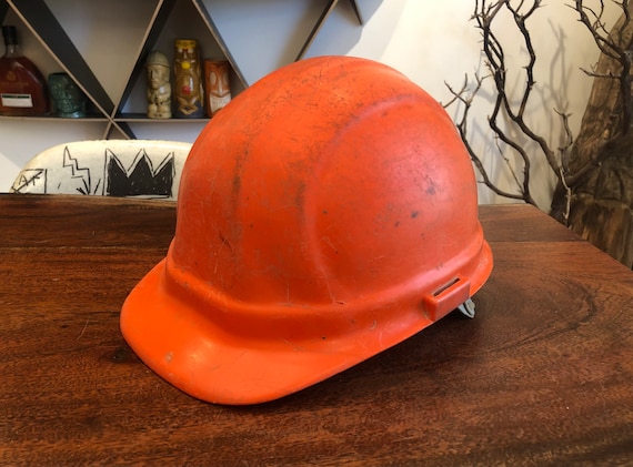 Vintage Orange Plastik Bauarbeiter Schutzhelm Autobahn Arbeiter