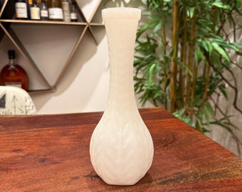 Vintage Milk Glass Vase with Botanical Vine Relief - Mid Century Bud Vase - White Floral Home Decor