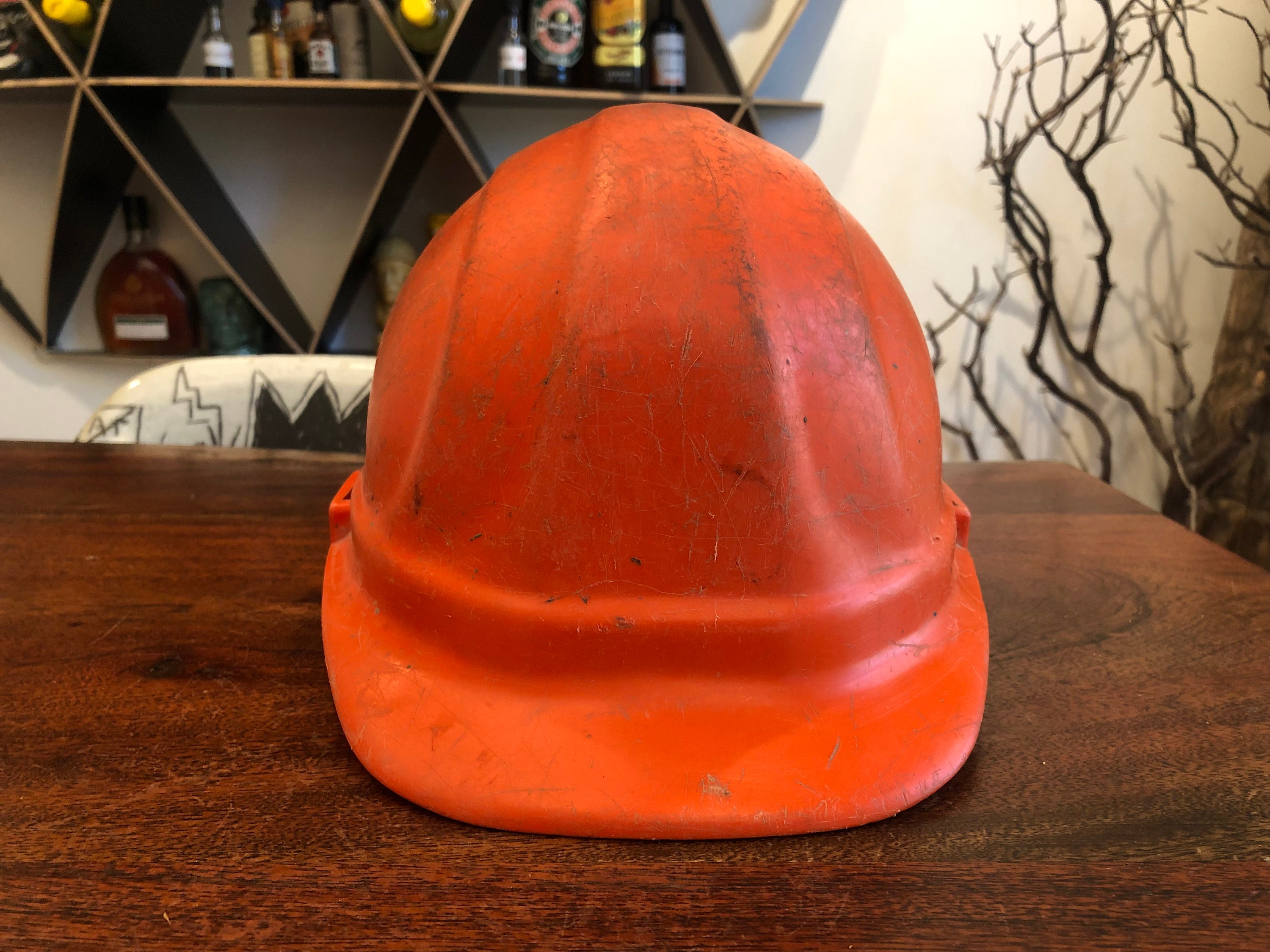 Vintage Orange Plastik Bauarbeiter Schutzhelm Autobahn Arbeiter