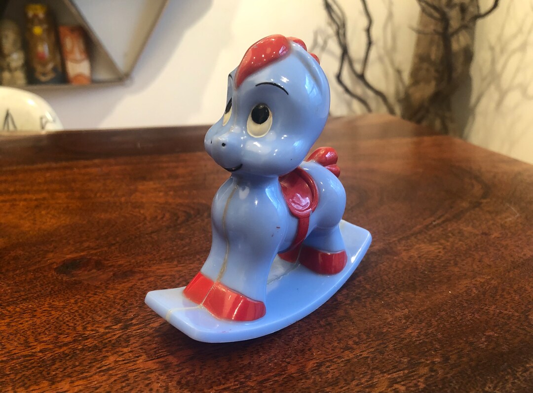 Rocking Rattle Vintage 1960s Blue & Red Rocking Horse Baby Rattle - Mid Century Baby's ...