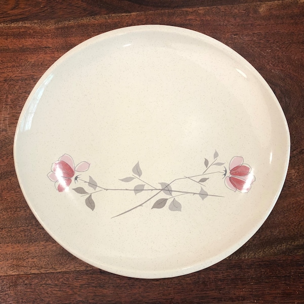 Mid Century 1960's Mod Franciscan Duet 10.75" Dinner Plate - California Pottery with Roses - MCM Plate - Botanical Dish - Pink Rose