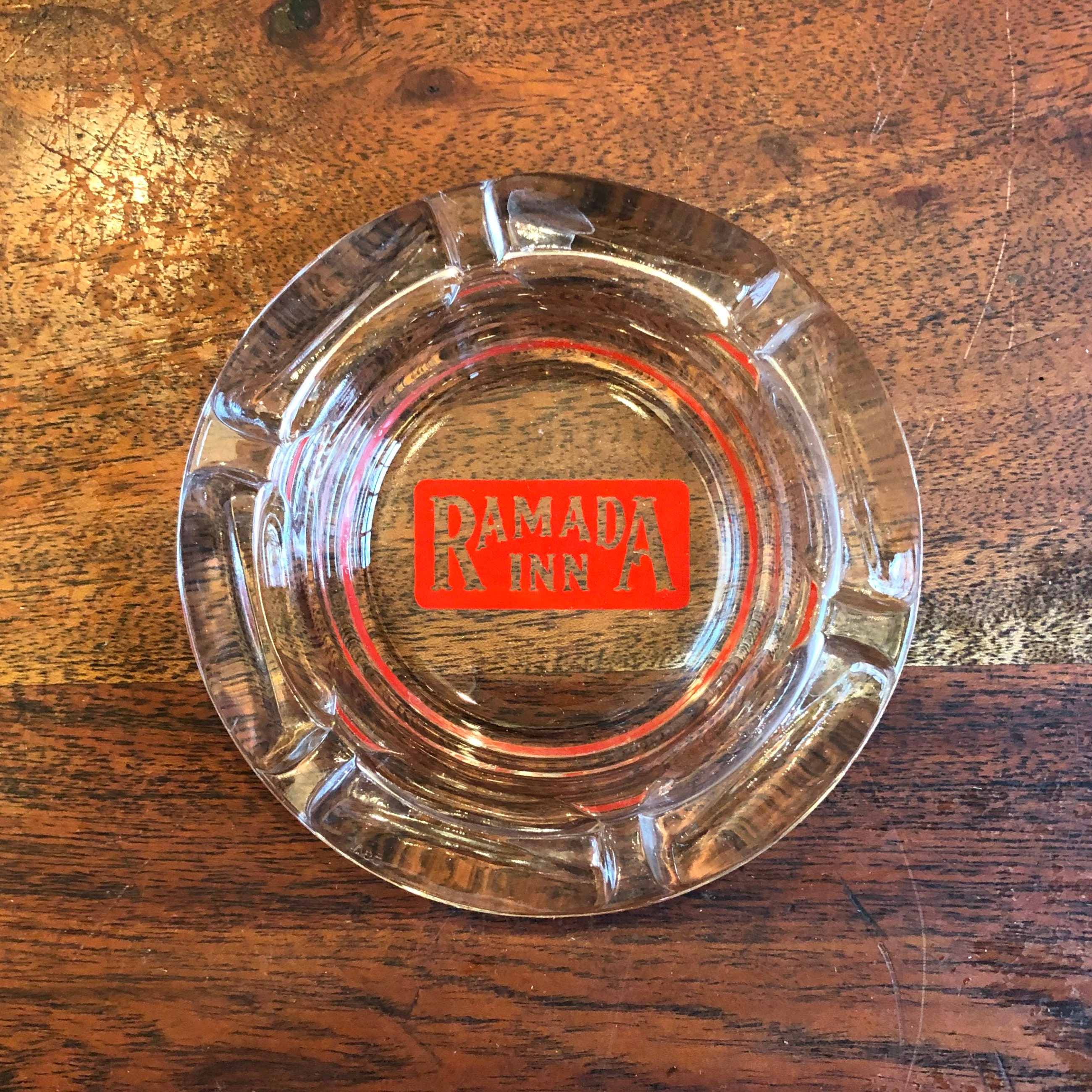 Vintage 1970s Ramada Inn Souvenir Glass Ashtray - 70's Hotel Decor