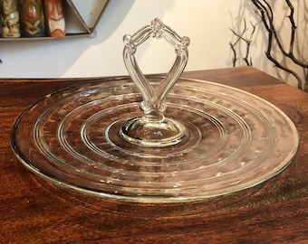 Vintage 1940s Art Deco 11.75" Round Glass Serving Tray - Mid Century Appetizer Snack Plate - Art Deco 40s Party Home Decor Tableware