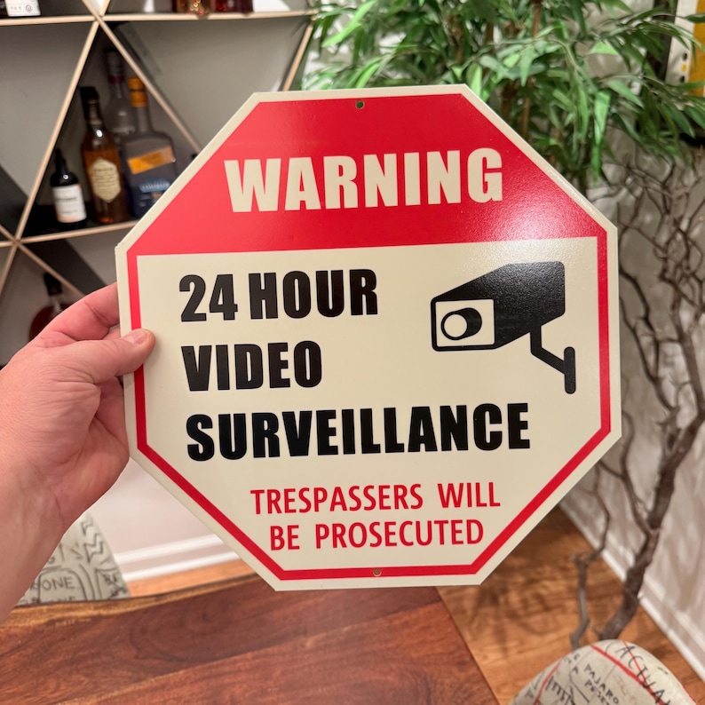 Targa In Metallo Security Alert – 30,5x30,5 Cm, Scritta In Inglese: “24 Hour Video Surveillance, Trespassers Will Be Prosecuted” - 2
