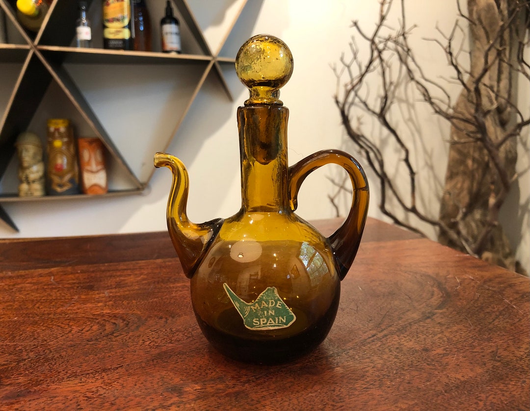 Mid Century Spanish Hand Blown Amber Glass 5 Oz. Oil Cruet Etsy