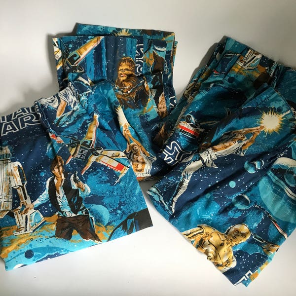 Set of 4 Vintage 1970's STAR WARS Pleated Curtains / Drapery - George Lucas Science Fiction Decor