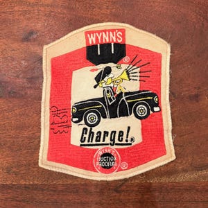 Mid Century Wynn's Oil Company Embroidered Worker Patch - Wynn's Friction Proofing - Charge!