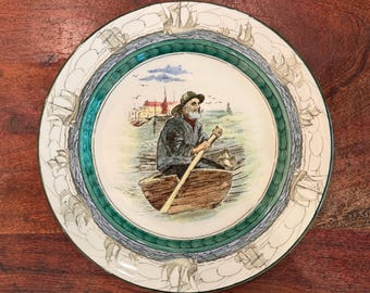 Antique c. 1900 - 1920s English Royal Doulton Old Salt Seriesware Cabinet Transferware Plate by Artist Charles J. Noke Nautical Home Decor