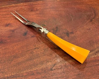 Vintage 1940s Art Deco Butterscotch Bakelite & Stainless Steel Meat Serving Fork
