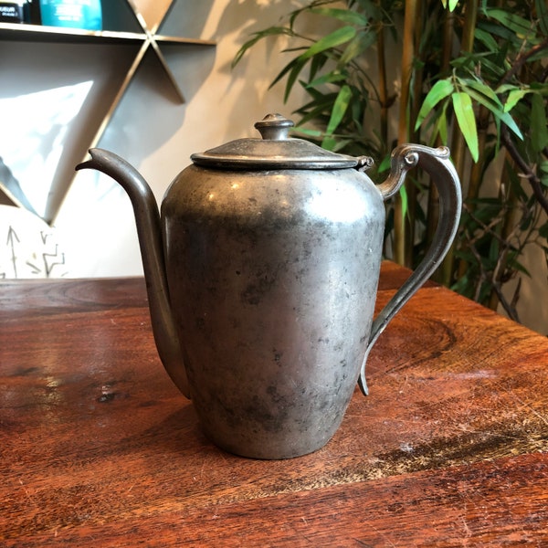 Antique 1920's WTP Pewter Reproduction Colonial Coffee Pot - Shabby Upcycled Vase - 20's Farmhouse Farm Kitchen Cottage Chic Home Decor