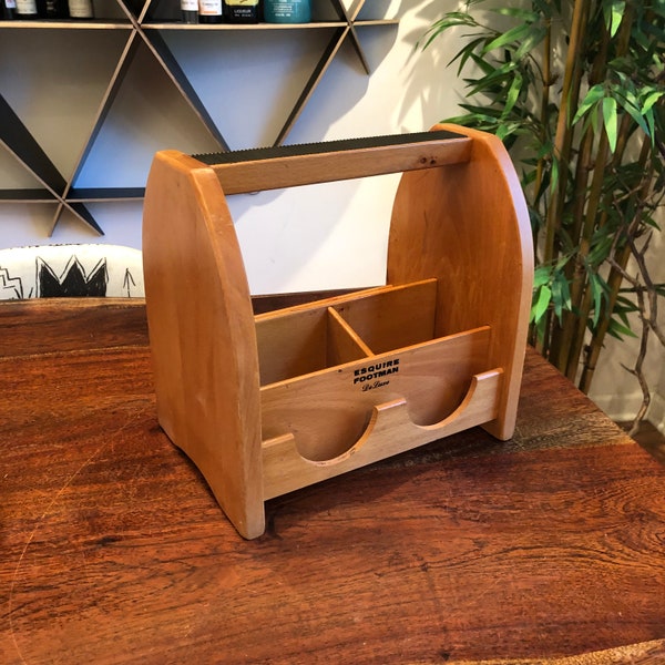 Mid Century Wooden Esquire Footman Deluxe Shoe Shine Kit Box - Shoe Shiner Supplies Box with Footrest - Retro Portable Storage Box