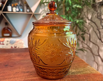 Tarro para galletas de vidrio ámbar estilo sándwich de la línea Tiara de Indiana Glass, estilo vintage de los años 60 - Recipiente de cocina de mediados de siglo de los años 60