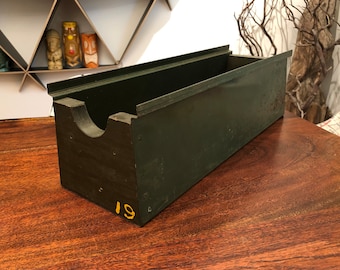 Mid Century Army Green Steel & Wood Industrial Utility Drawer - Vintage Industrial Box - Mid Century Drawer - Mid Century Green Box