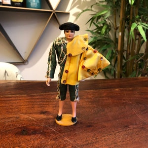 Mid Century 1960&#39;s Spanish Matador with Yellow Cape 6.5&quot; Figurine with Jewels - Bullfighting Bullfighter Statuette - Spanish Sports Decor
