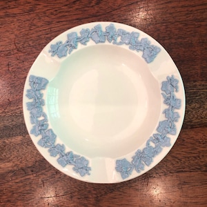 Vintage 1960&#39;s Wedgwood Blue on White Etruria & Barlaston Embossed Queens Ware Ashtray - Made in England