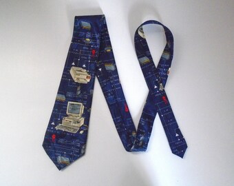 Vintage Hand Made Men's Silk Computer Nerd Necktie / Tie by Steven Harris