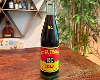 Mid Century Royal Crown RC Cola Bottle with Original Soda Inside & Bottle Cap - Vintage Soda Fountain Diner Home Decor