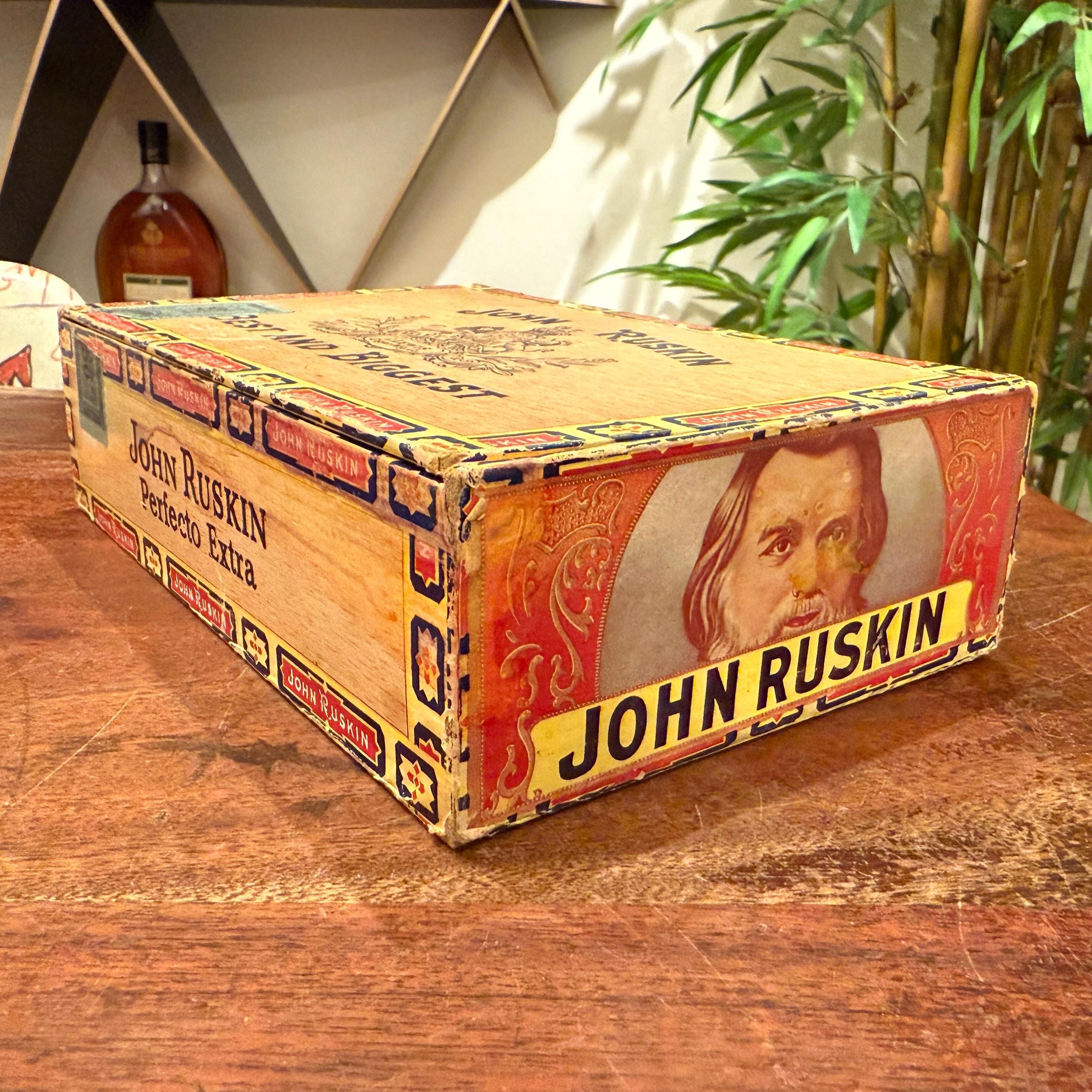 Antique John Ruskin Wooden Perfecto Extra Cigar Box - Vintage Cigar ...