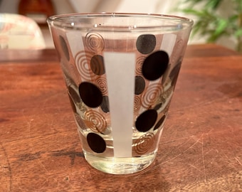 Copo de shot/spripper de 113 ml, preto e dourado metálico, moderno de meados do século, com círculos concêntricos - MCM, utensílios para bar, retrô, vintage e moderno, anos 60