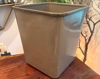 Mid Century LAWSON Light Brown Steel Industrial Utility Footed Trash Can - Vintage Large Waste Basket