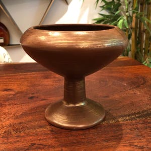 Mid Century Modern Brown & Copper Striped INARCO Harvest Gold Footed Planter - Vintage MCM Mod Ceramic Pedestal Flower Pot / Vase