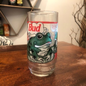 Vintage c. 1995 Bud-Weis-Er Frog Drinking Glass - Budweiser Decor - Anheuser-Busch - Vintage Retro 1990's Barware Bar Decor