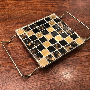 Mid Century Modern Gold Metallic & Black Mosaic Tile Trivet