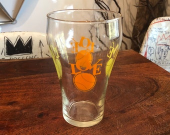 Vintage 1970's Orange & Yellow Typography LOVE Tennis Large 32 oz. Drinking Glass - Tennis Player Gift - Athletic Sports Bar Decor - Barware