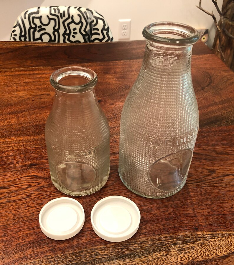 Sale Set of 2 Vintage Pint & Quart Glass Bottles with Rubber Etsy