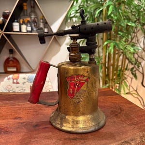 Antique 1921 Clayton & Lambert  Brass Metal Blowtorch - Old 20s Welder Welding Construction Tool - 1920s Industrial Home Decor