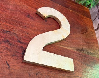 Mid Century Thick Aluminum Number 2 Store Sign - Graphic Silver Metal Wall Art - 11.75" tall