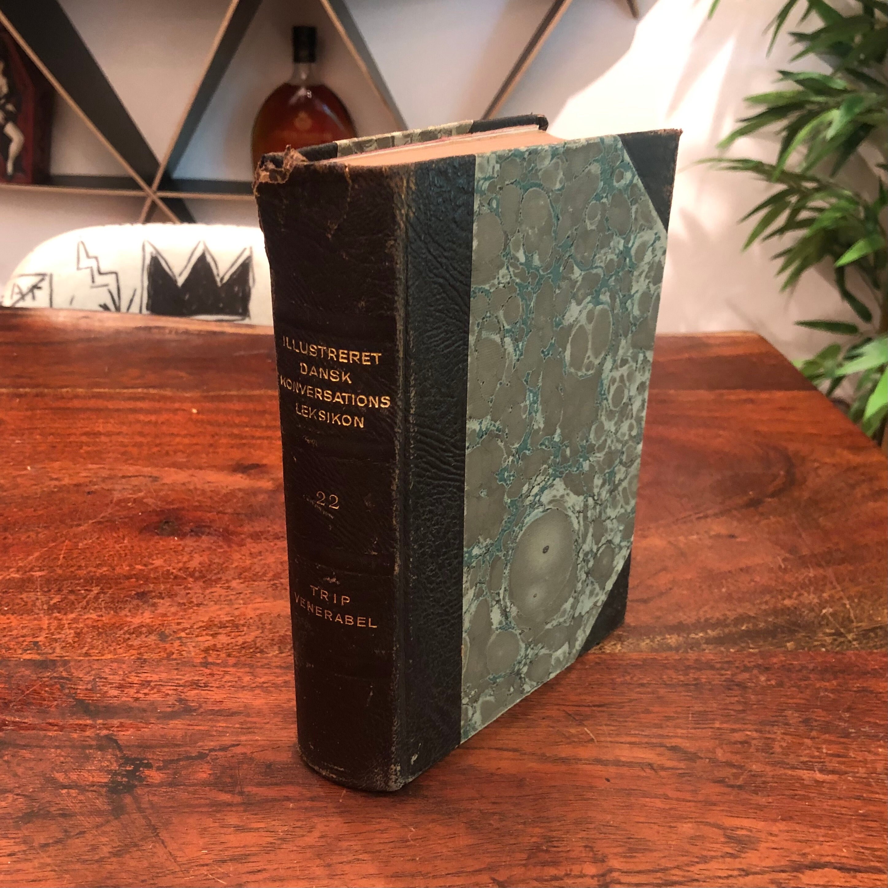 Antique C. 1936 DENMARK Leatherbound & Hand Marbleized Paper Cover