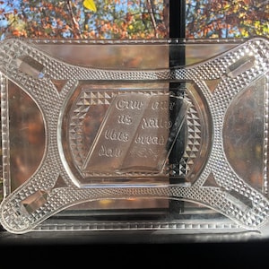 Antique Give Us This Day Our Daily Bread Pressed Glass Bread Plate with Bible in Center - Antique Glass Tray - Thanksgiving Decor