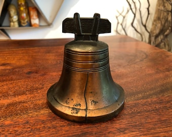 Vintage Copper Washed Metal Liberty Bell Souvenir Piggy Bank from Iowa State Savings Bank of Creston Iowa - Early American Colonial Decor