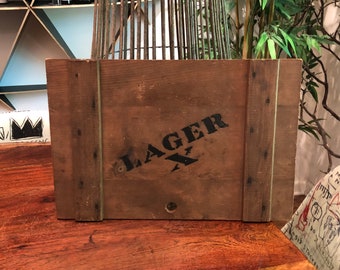 Tampa de caixa de cerveja de madeira vintage LAGER X - Decoração de parede de bar retrô - Decoração de cerveja - Decoração rústica de bar para casa - Arte colecionável de cerveja lager