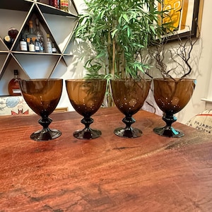 Set of 4 Vintage 1970&#39;s Bjorkshult Sweden Brown Crystal Glass 12 oz. Cocktail / Champagne / Wine Glasses - Swedish Barware Scandinavian Bar
