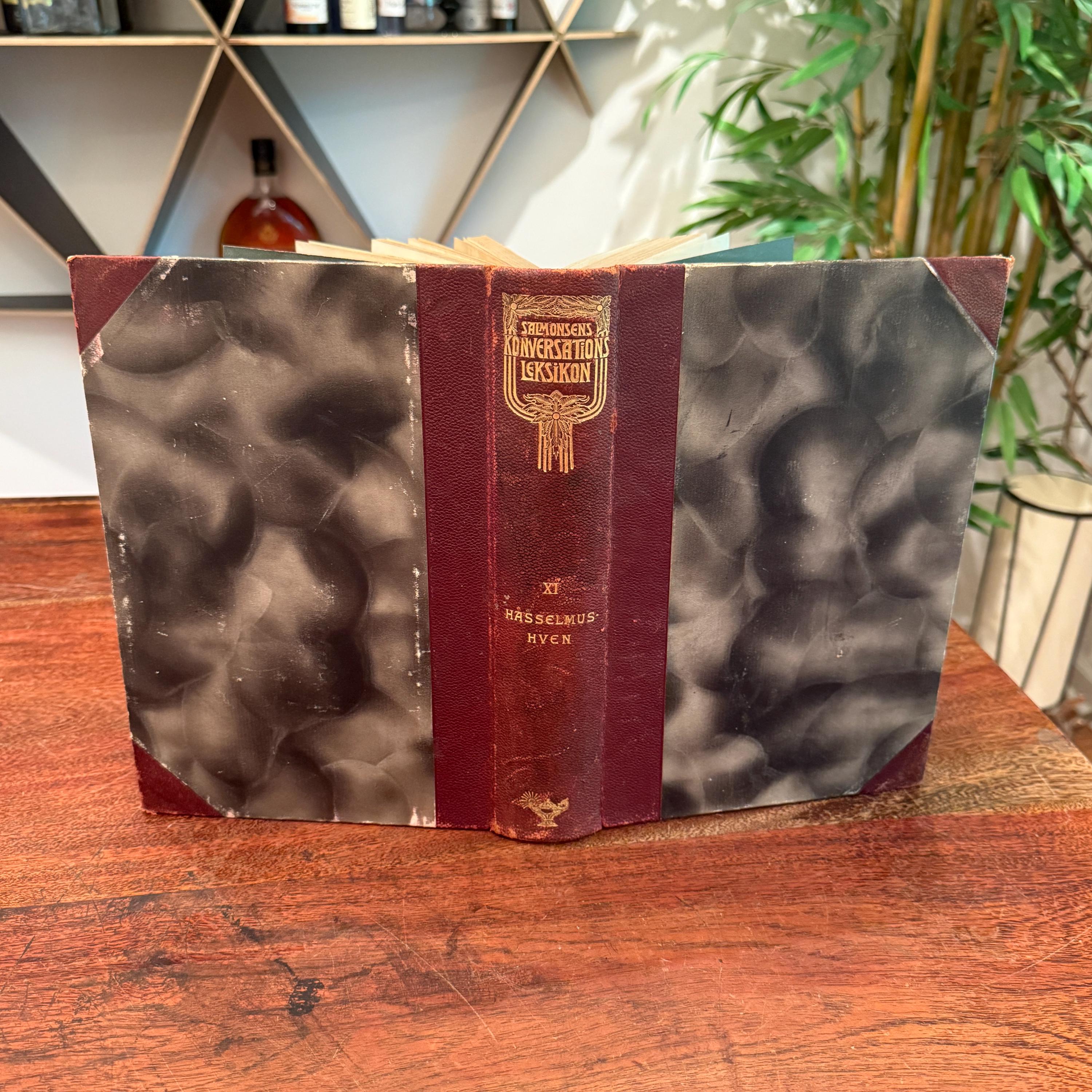 Antique 1921 Danish Leatherbound & Hand Marbleized Paper
