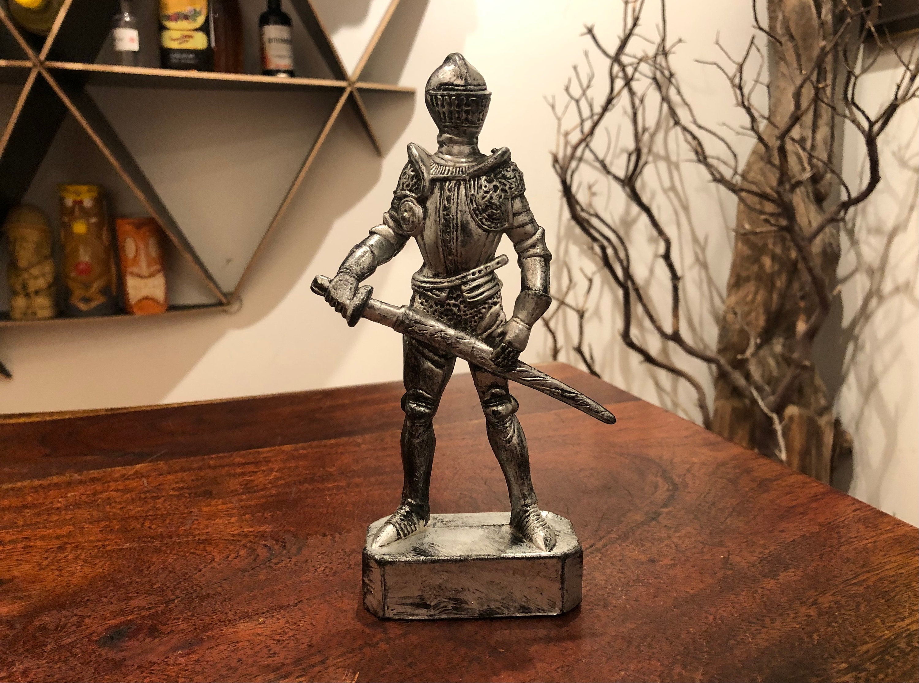 Vintage 1960's Italian Plastic Knight in Shining Armor & Sword Figurine 7.5  Tall Medieval Home Decor Italian Military 