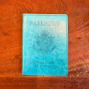 ターコイズフェイクレザーアメリカ合衆国パスポートホルダーカバー＆書類ホルダー - カードスロットトラベルオーガナイザーアクセサリー