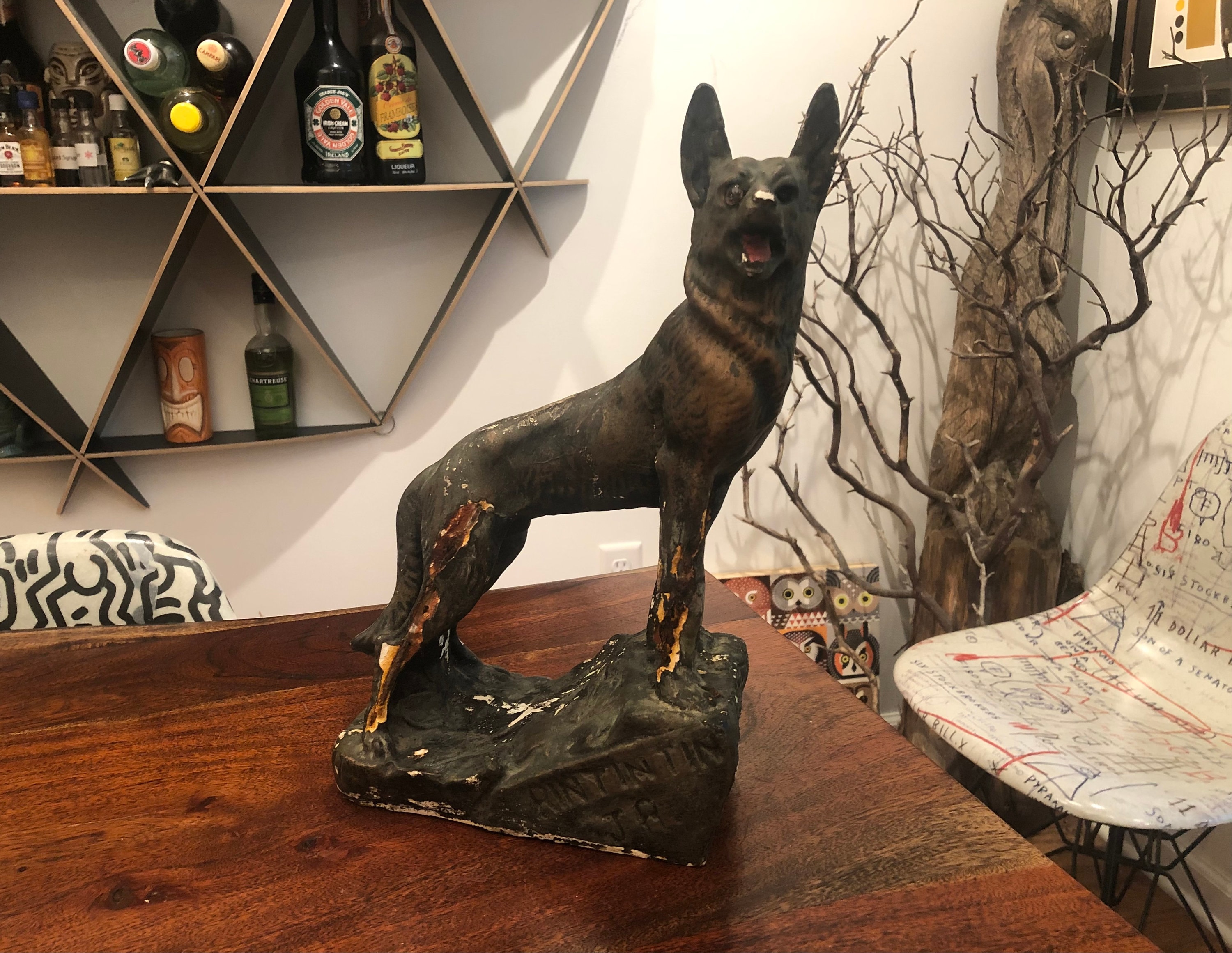 Antique 1930s Rin Tin Tin Jr. Wired Plaster Chalkware Statue