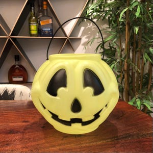 Vintage Neon Green Jack-O-Lantern Halloween Trick or Treat Blow Mold Candy Bucket by General Foam Plastics - Vintage Halloween Decoration