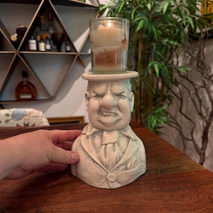 Portacandele a colonna in resina bianca di W.C. Fields, vintage anni '70, di Hallmark Cards - WC Field, vecchia commedia di Hollywood, decorazione divertente e stravagante