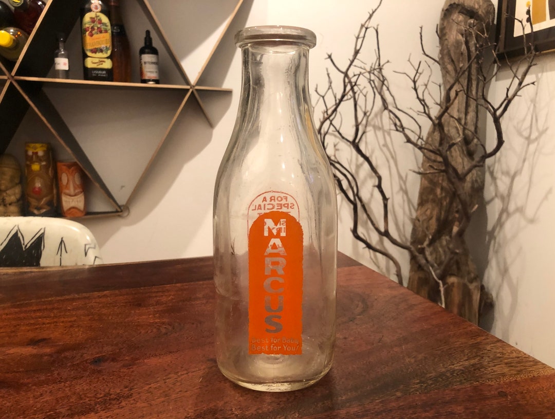 Antique 1940's MARCUS Dairy Glass One Quart Milk Bottle Etsy