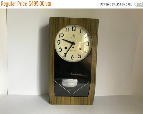 Mid Century Modern Japanese 30 Day Super Eight Wooden Wind up Wall