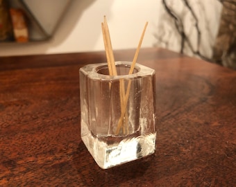 Antique 1930's Art Deco Thick Clear Glass Toothpick / Match Holder - Art Deco Home Kitchen Decor - Diner Restaurant Accessories